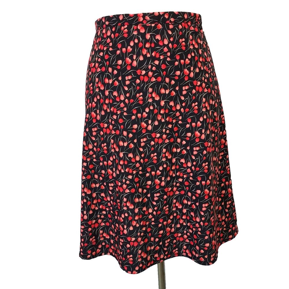 Dressbarn Skirt A-Line Black Red Floral Flowy Womens Size 6 Zipper Flared